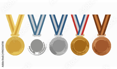 Realistic medal vector set gold silver bronze winner award shiny collection