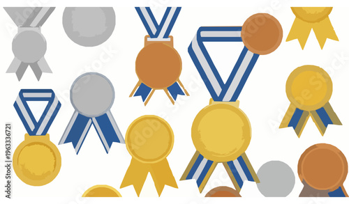 Shiny award medals vector collection gold silver bronze winner prize set