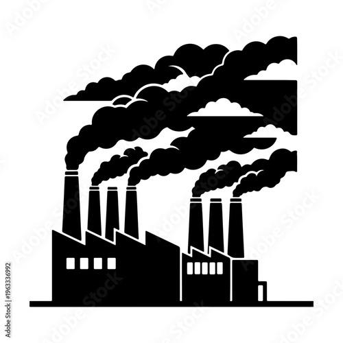 Pollution factory smoke silhouette icon representing industrial emission and air pollution Vector illustration