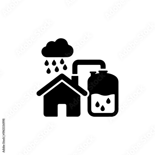 Rainwater harvesting silhouette icon representing water conservation and sustainability Vector illustration