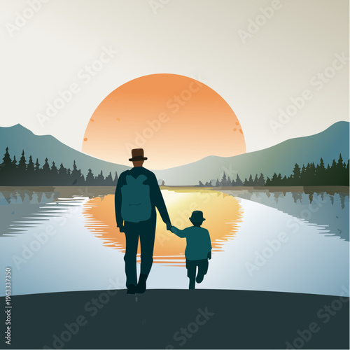 Father and son walking hand in hand a bond of love and guidance.