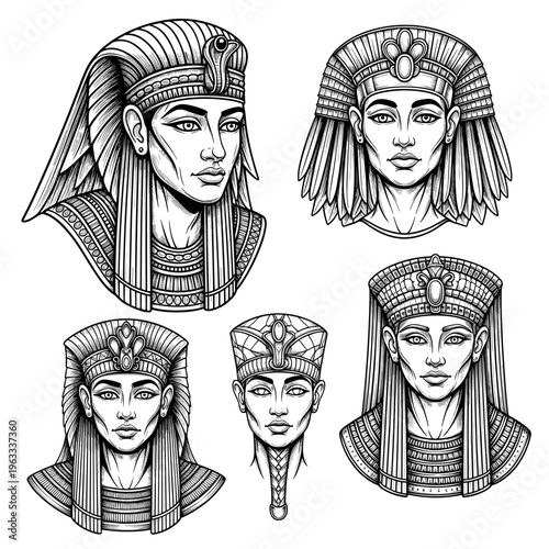 Expressive Pharaoh and Queen Portrait Sketches