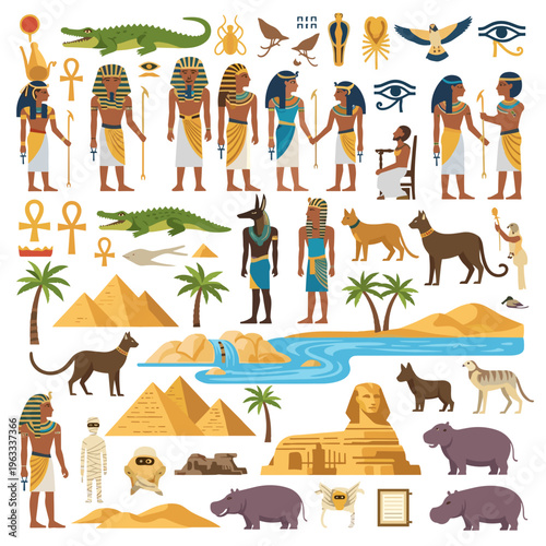 Ancient Egyptian Mural with Gods and People