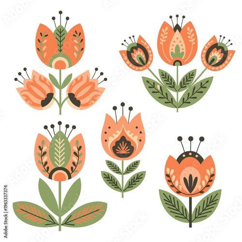 Folk Art Inspired Floral and Geometric Patterns