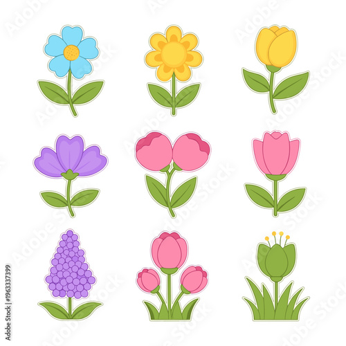 Set of Simple Colorful Flat Flower Icons