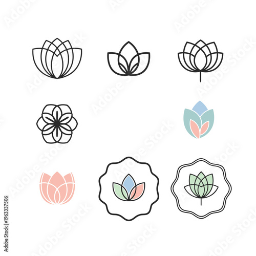 Stylized Lotus and Floral Geometric Icons