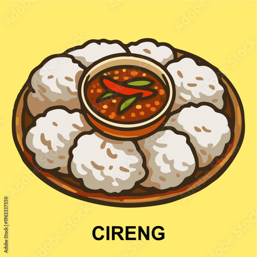 Indonesian Traditional Snack Cireng with Spicy Sauce Vector Illustration
