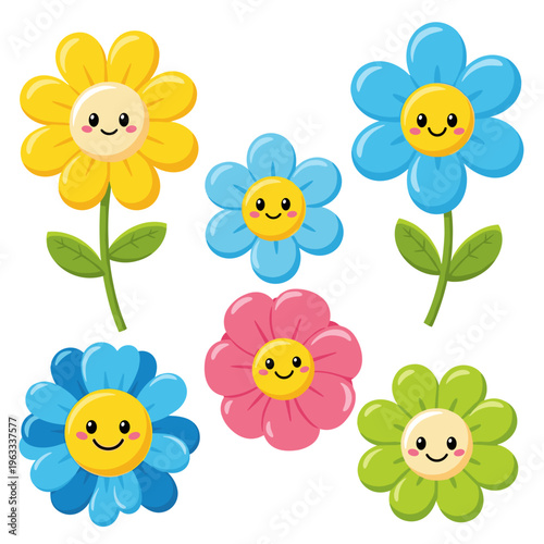 Cute Smiling Cartoon Flower Characters