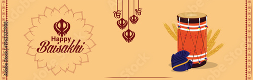 Happy Baisakhi Punjabi Festival Banner Vector