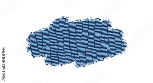Abstract blue artistic shape composed of many short horizontal textured lines resembling a brush stroke or stylized cloud on a white background.