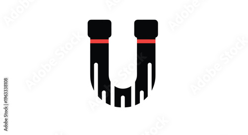 Bold black stylized letter u or magnet shape featuring two thin red horizontal lines on a plain white background.