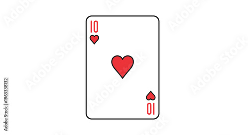 Playing card featuring the number ten and red heart symbols as a simple and clear graphic representation of a card game.