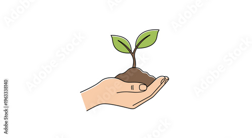 Human hand gently cradling a small green sprout growing from a mound of soil as a symbol of growth and environmental care.