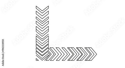 Stylized letter l composed of multiple repeating chevron or arrow patterns shown in a technical black and white line art style.