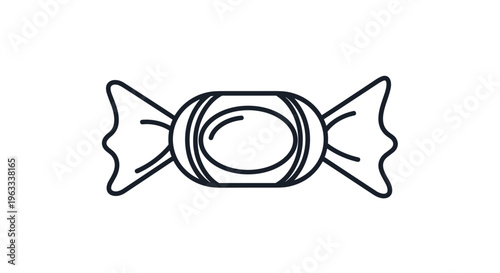 Simple black outline icon of a wrapped candy sweet isolated on a white background for food or confectionery related projects.
