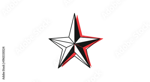 Traditional nautical star symbol with a red drop shadow effect used in classic tattoo designs and maritime themes.