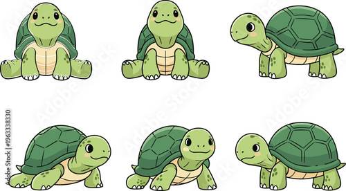 Cute turtle cartoon collection with different poses adorable reptile animal character playful illustration set
