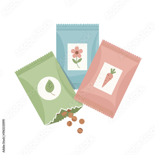 Seed packets icon with colorful designs and empty space for text