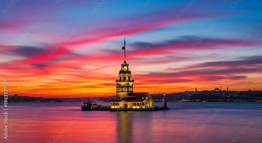 Fototapeta premium Maidens Tower in Istanbul at Sunset.