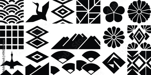 A elaborate assortment of traditional japanese layout elements and geometric patterns in high resolution.