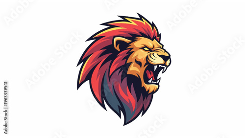 Colorful Lion Head Illustration Roaring Fiercely.