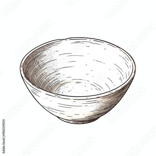 Hand-drawn sketch of a simple ceramic bowl with cross-hatching texture