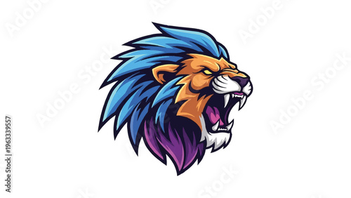 Colorful Cartoon Lion Head Illustration.