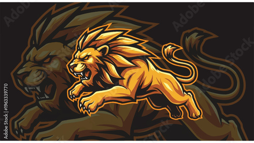 Golden Lion Illustration Roaring with Pride.