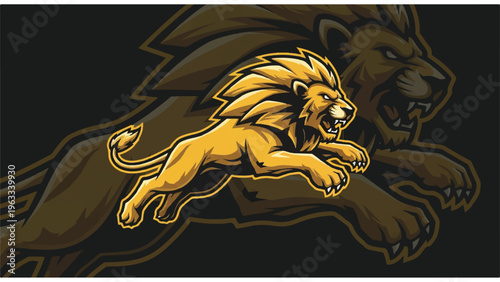 Golden Lion Illustration with Shadow Effect.