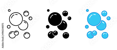 Water Bubble Icon Set. Liquid Air Bubbles, Soap Foam, Underwater Oxygen Bubble Icons. Clean Aqua Vector Collection