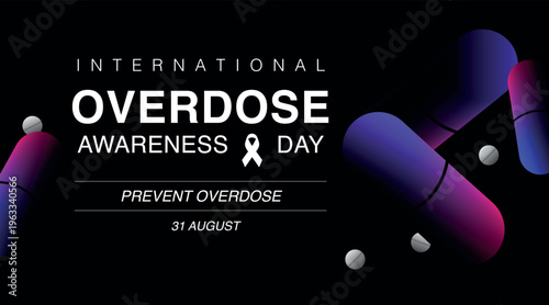 Overdose awareness day horizontal web banner, social issues, prevention, vector illustration 