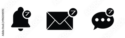 Set of notification icons for email, bell, and chat message. Social media chat notify communication. Vector illustration. 