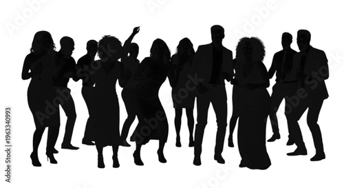 Silhouettes of people dancing and having fun at a party