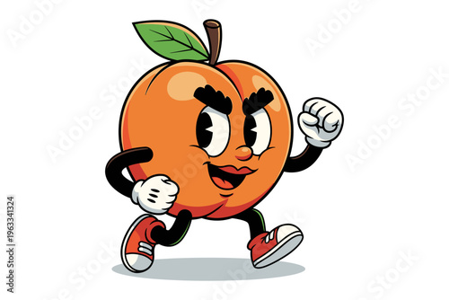 A cartoon orange character running with determination.