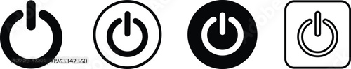 Four power button in different styles and colors black white symbols buttons