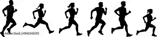 running, silhouette, vector, athlete, fitness, sprinting, marathon, jogging, sports, training, exercise, healthy, lifestyle, cardio, black