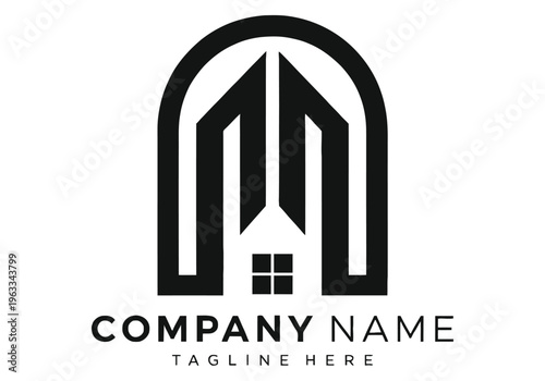 Modern real estate house logo design with abstract building shape