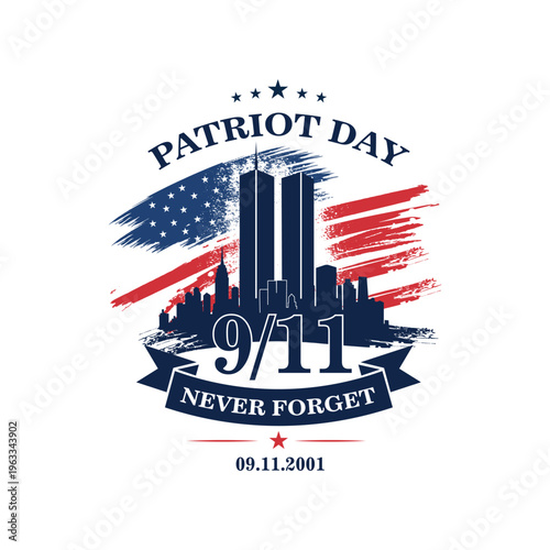 Patriot Day 9/11 Memorial Design with Twin Towers and USA Flag
