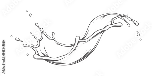 Black and white dynamic fluid splash resembling whisk motion in midair liquid