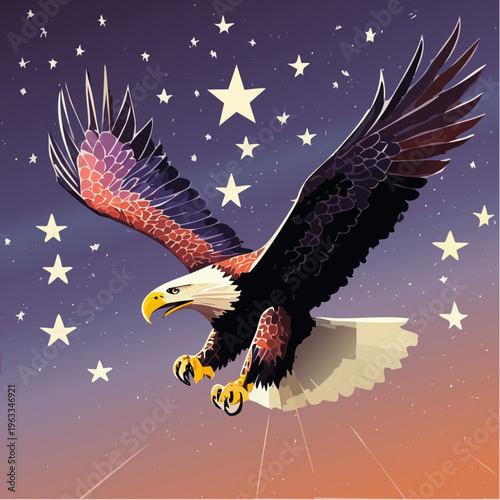 Majestic Bald Eagle in Flight with Wings Spread.