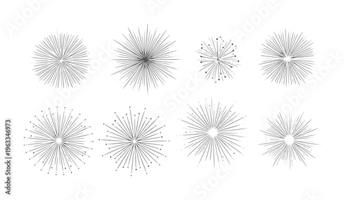 Radial black line burst patterns white with varying densities lines bursts