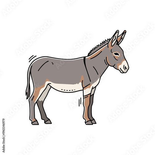 Simple brown donkey standing looking sideways