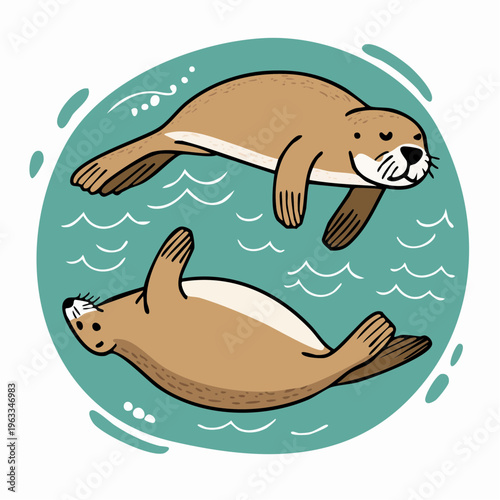 Two playful otters swimming gracefully in water showcasing their natural habitat and aquatic agility.
