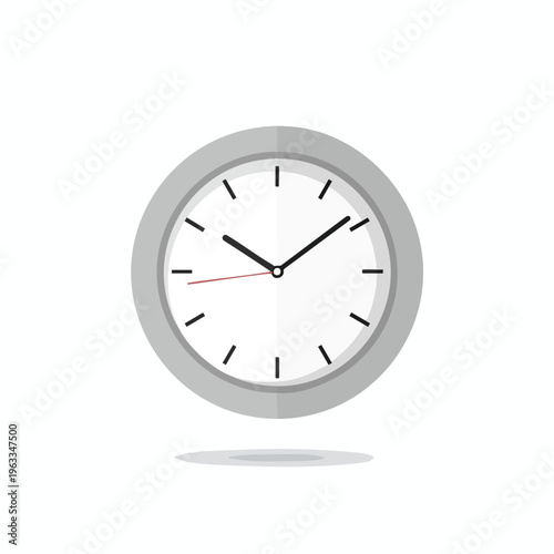 A minimalist analog clock with black hands indicating 1010, casting a subtle shadow