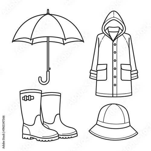 Rain gear set with umbrella boots and coat