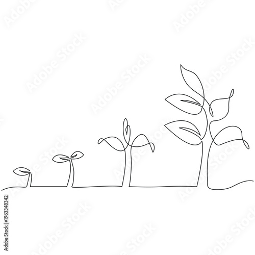 Growth plant continuous one line drawing minimalist style outline vector