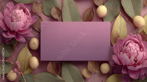 Elegant Floral Arrangement with Pink Peonies and Blank Card.