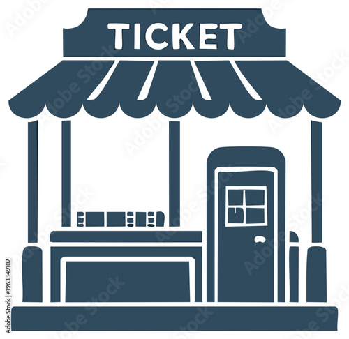 Ticket Booth Graphic with Awning and Doorway Silhouette