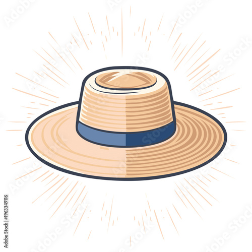 Sun hat illustration with radiant beams emanating outwards