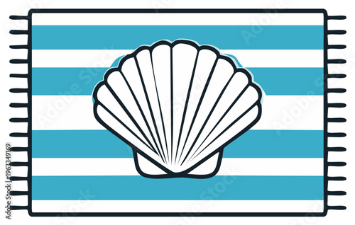 Chic Striped Beach Towel Featuring a Seashell Graphic for Summertime Fun